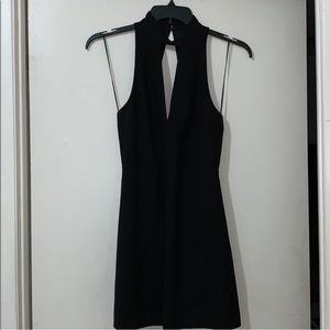 Black v-neck mini dress lace trim in back